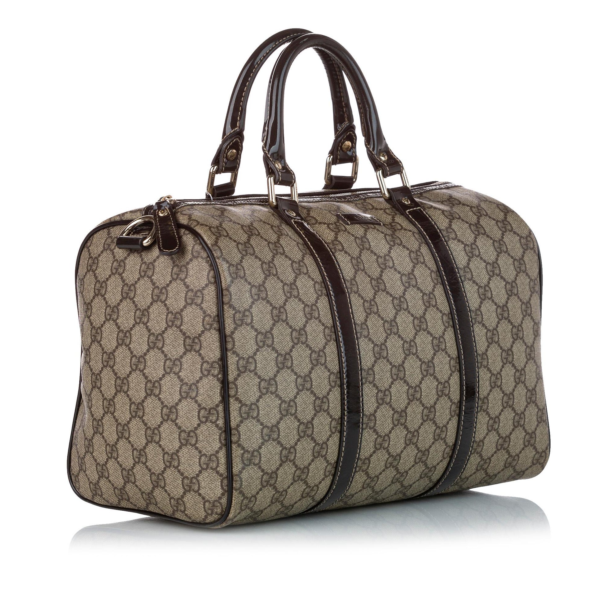 Gucci GG Supreme Joy Boston SHG Canvas Calf Brown Satchel Bag