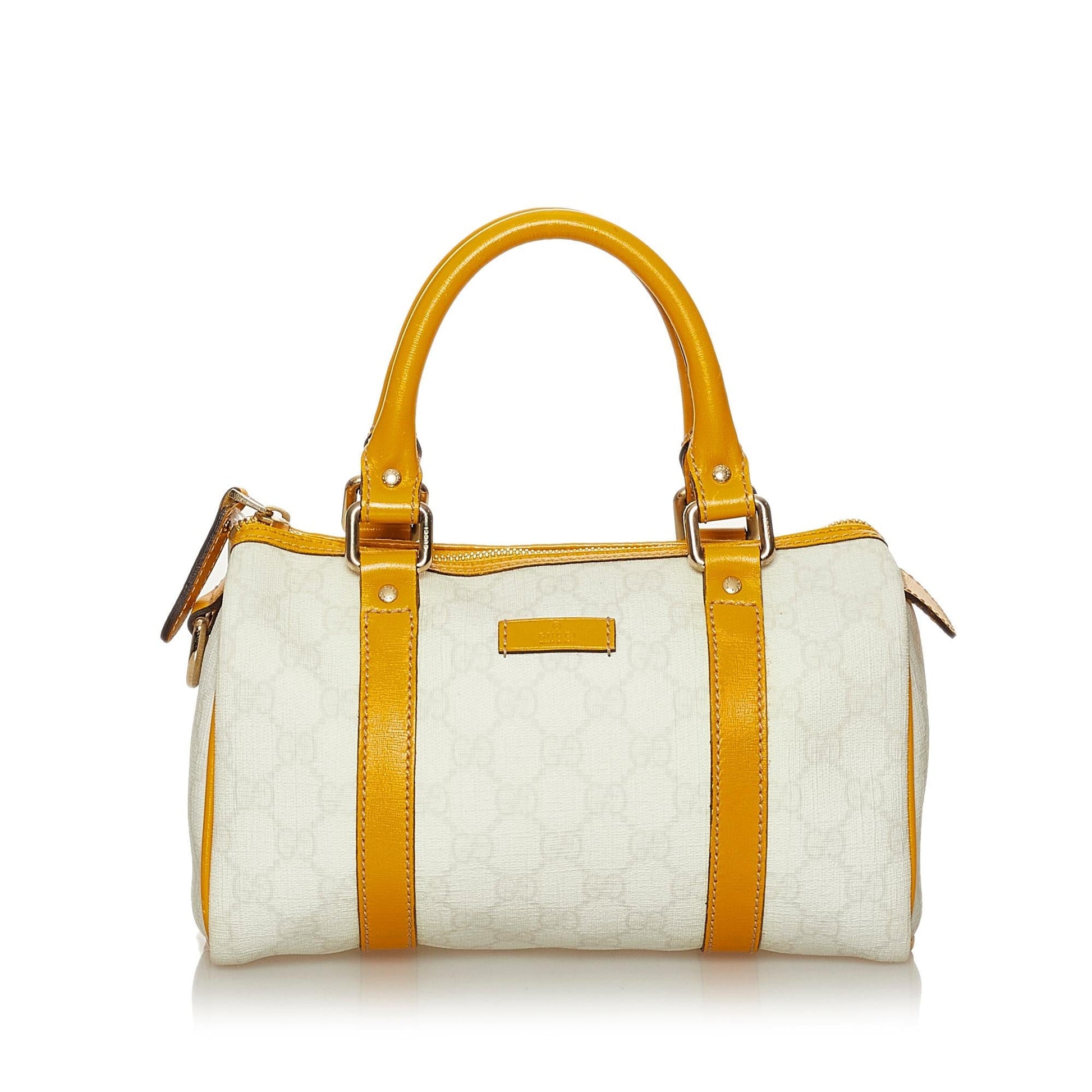 Gucci GG Supreme Joy Boston SHG Canvas White Brown Satchel Bag