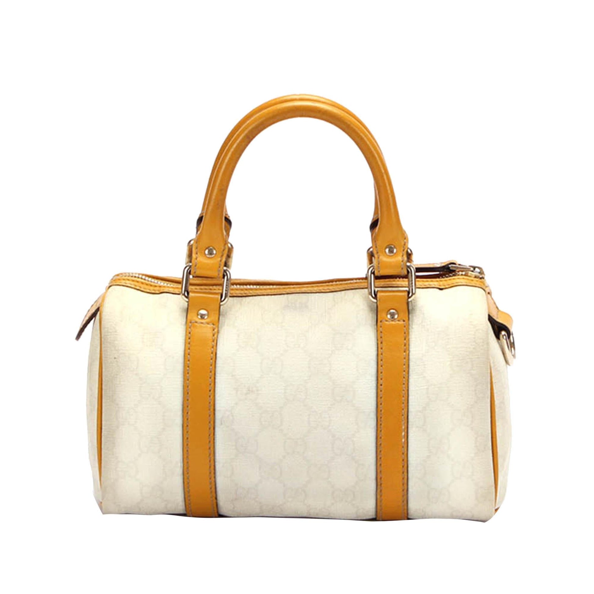 Gucci GG Supreme Joy Boston SHG Canvas Calf White Brown Satchel Bag
