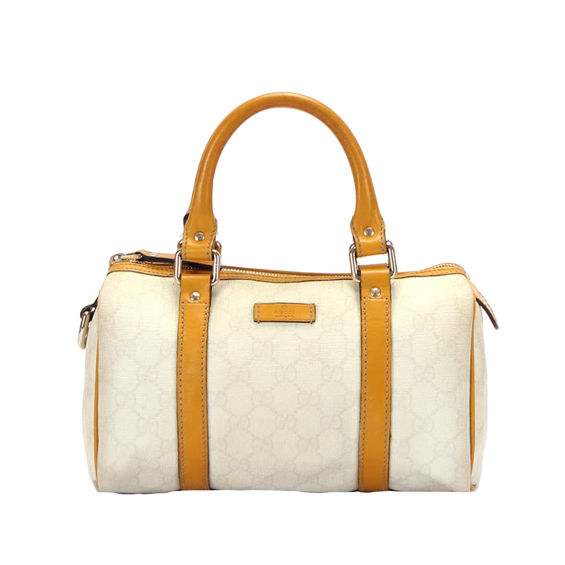 Gucci GG Supreme Joy Boston SHG Canvas Calf White Brown Satchel Bag