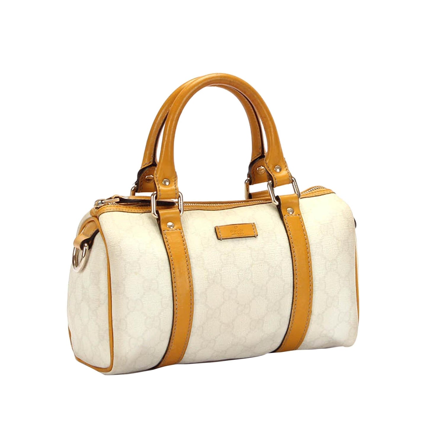 Gucci GG Supreme Joy Boston SHG Canvas Calf White Brown Satchel Bag