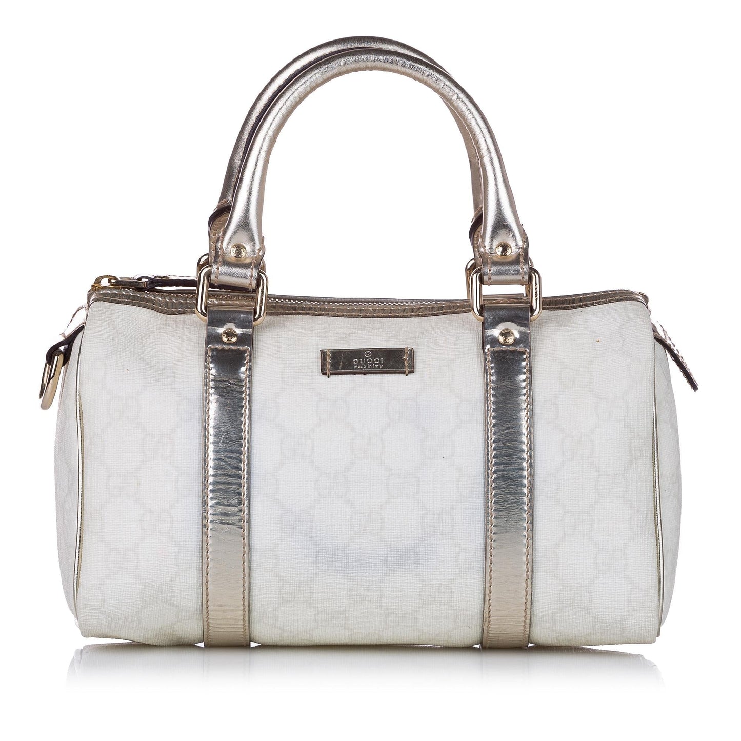 Gucci GG Supreme Joy Boston SHG Canvas Calf White Silver Satchel Bag
