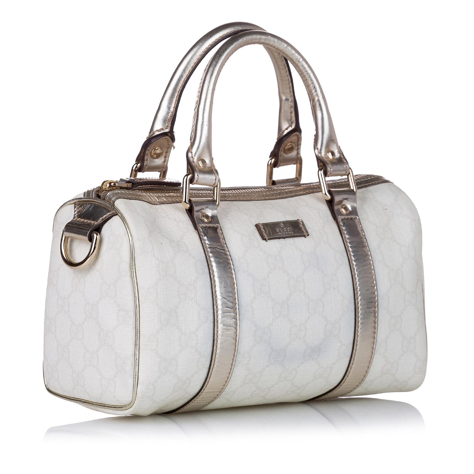 Gucci GG Supreme Joy Boston SHG Canvas Calf White Silver Satchel Bag