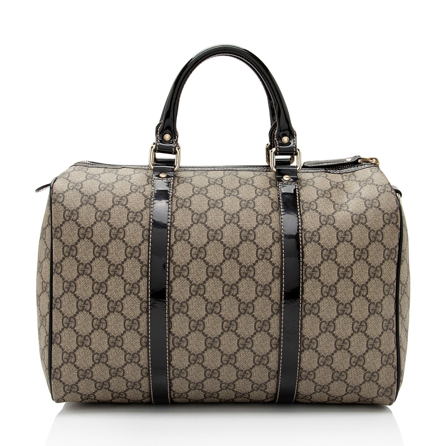 Gucci GG Supreme Joy Boston SHF-Mk6hyX Leather Canvas Patent Brown Satchel Bag