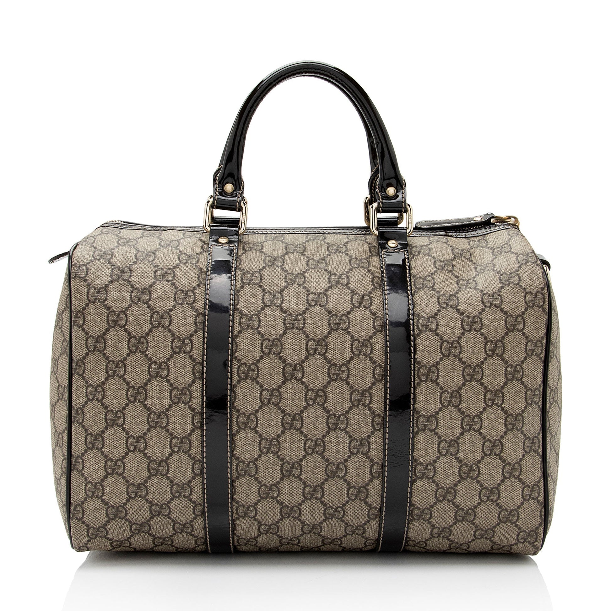 Gucci GG Supreme Joy Boston SHF-Mk6hyX Leather Canvas Patent Brown Satchel Bag