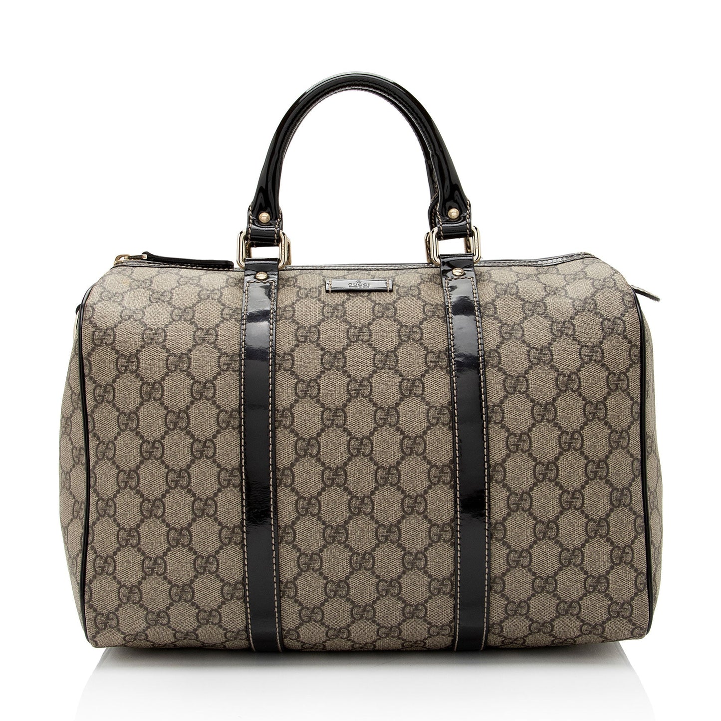 Gucci GG Supreme Joy Boston SHF-Mk6hyX Leather Canvas Patent Brown Satchel Bag