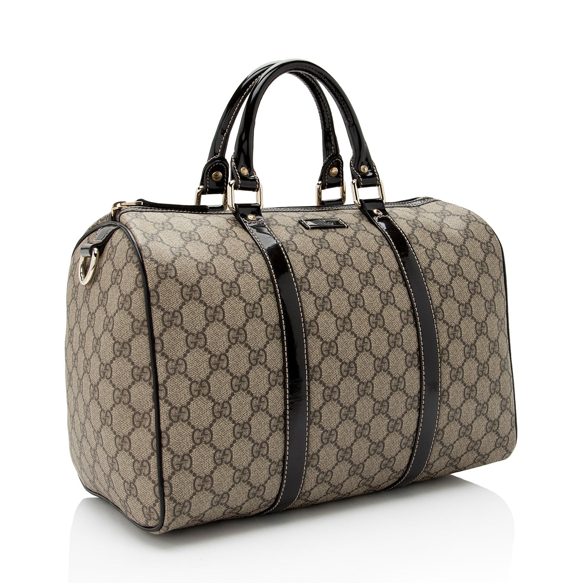 Gucci GG Supreme Joy Boston SHF-Mk6hyX Leather Canvas Patent Brown Satchel Bag
