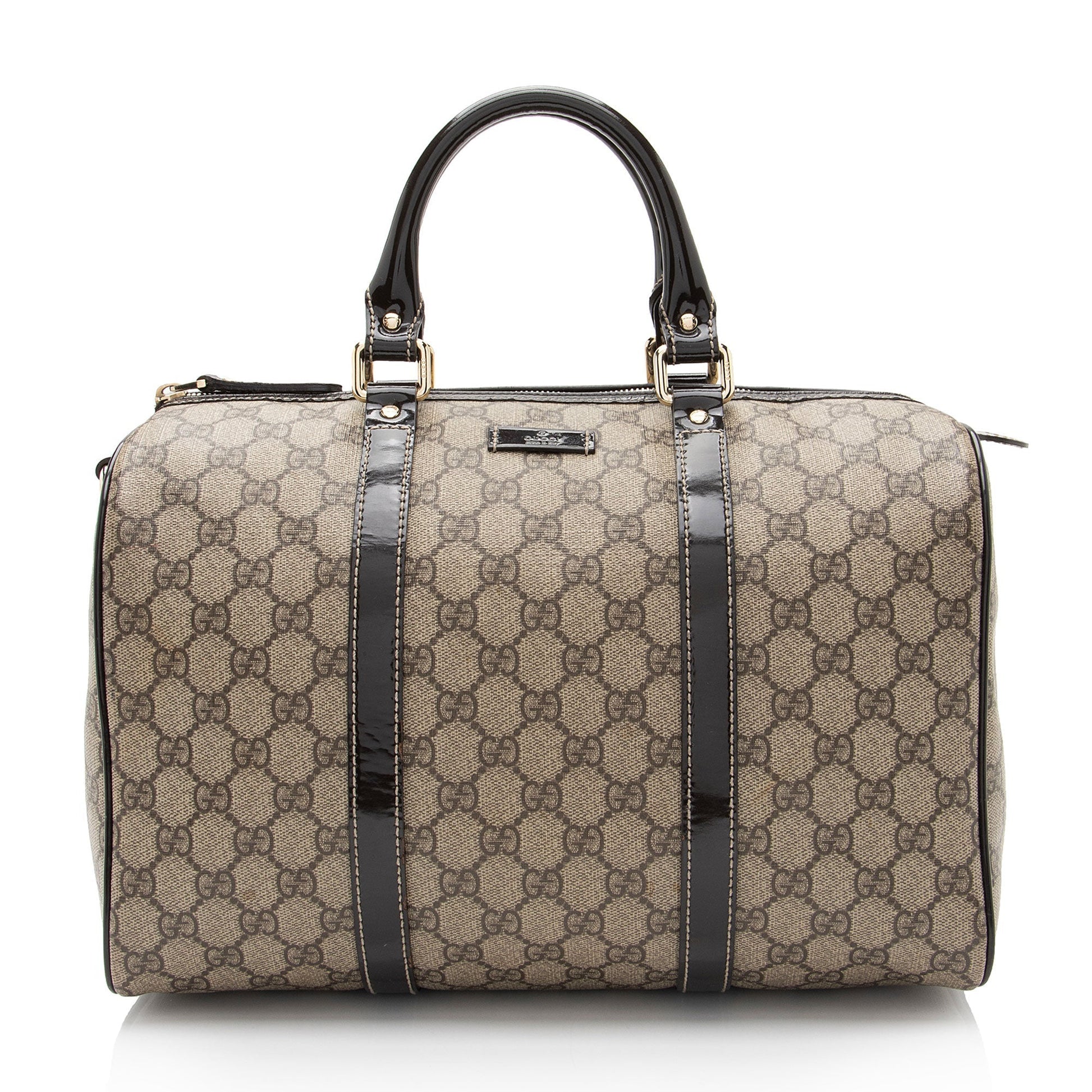 Gucci GG Supreme Joy Boston SHF-STef8B Leather Canvas Patent Brown Satchel Bag