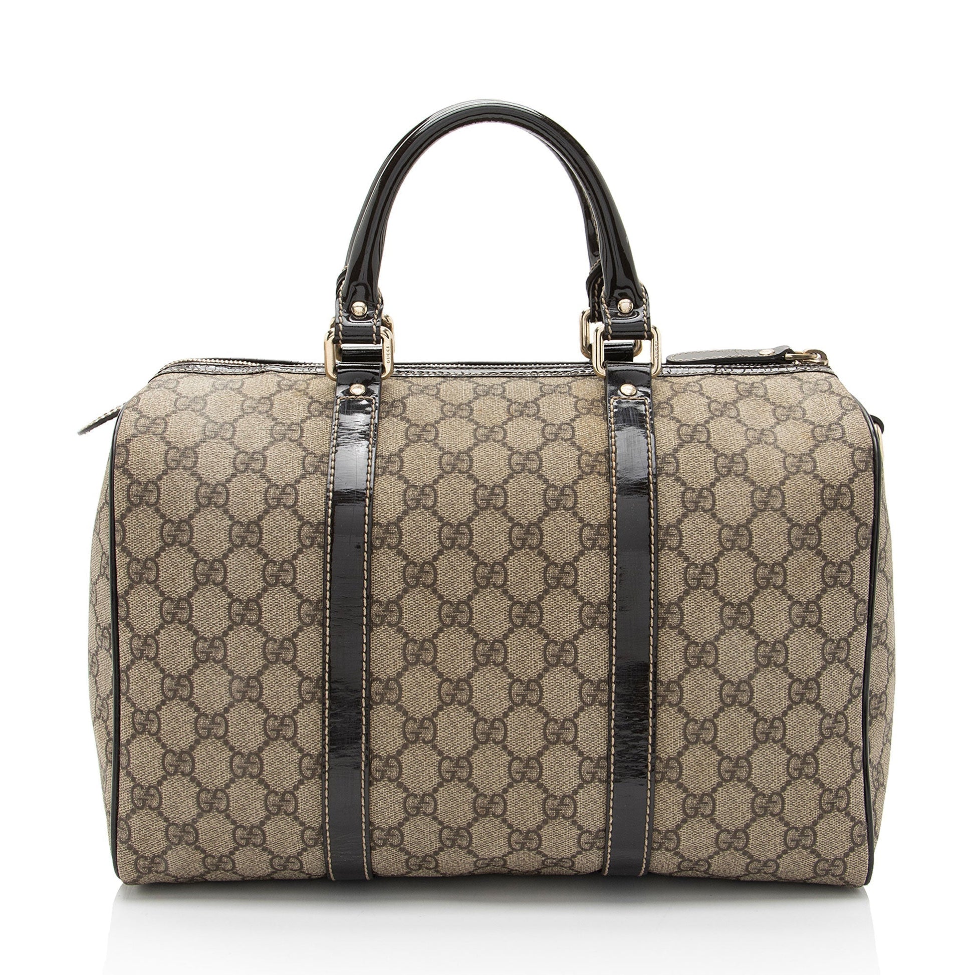 Gucci GG Supreme Joy Boston SHF-XsbZz7 Leather Canvas Brown Beige Satchel Bag