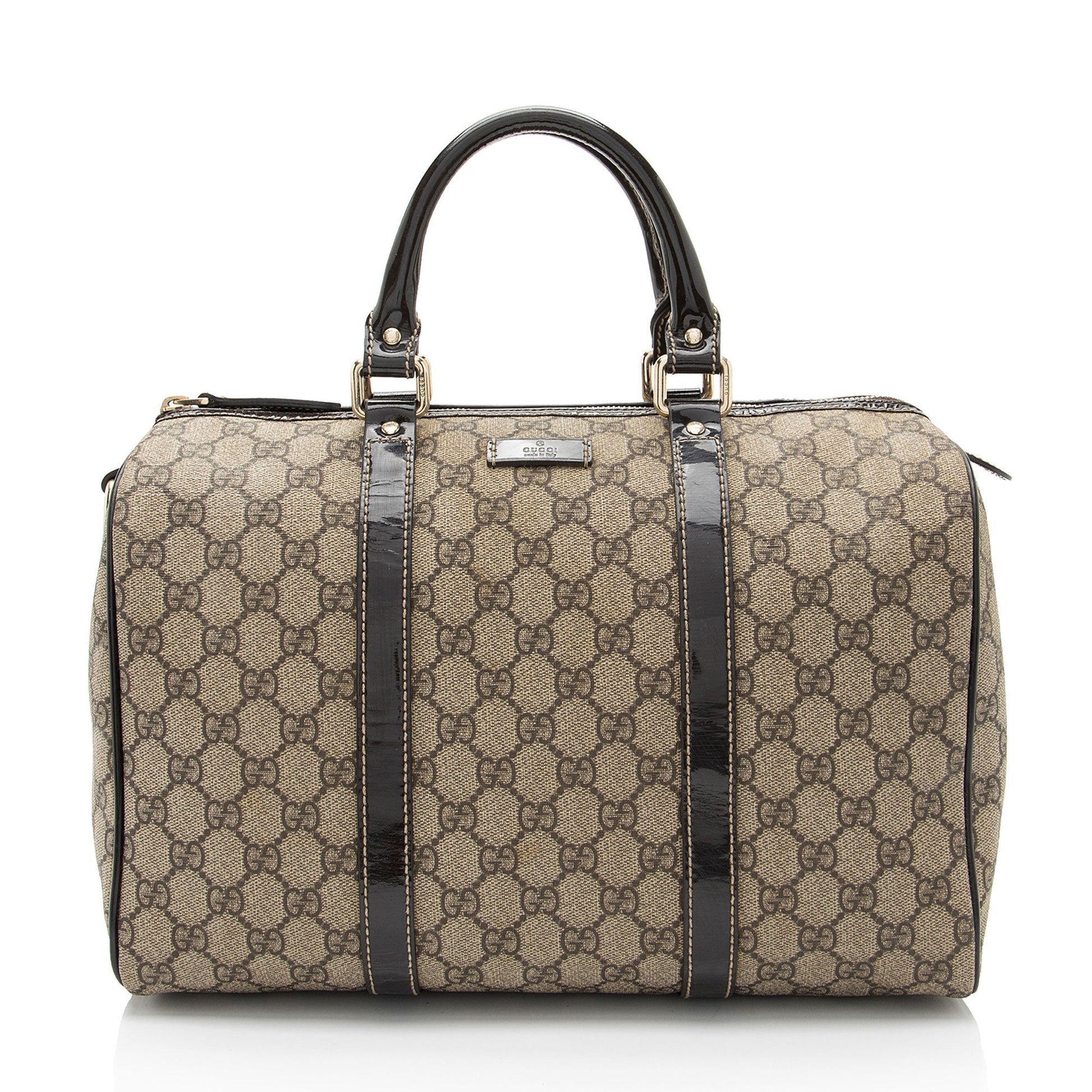 Gucci GG Supreme Joy Boston SHF-XsbZz7 Leather Canvas Brown Beige Satchel Bag