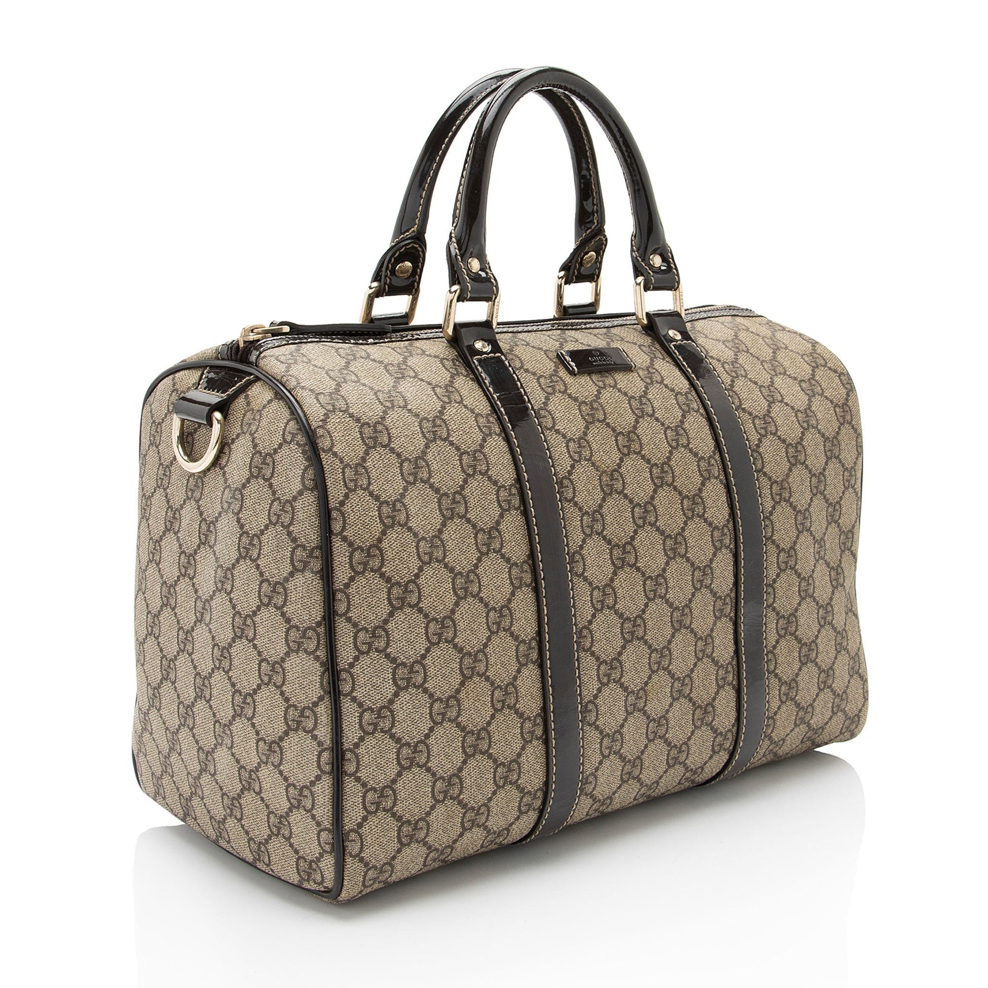 Gucci GG Supreme Joy Boston SHF-XsbZz7 Leather Canvas Brown Beige Satchel Bag