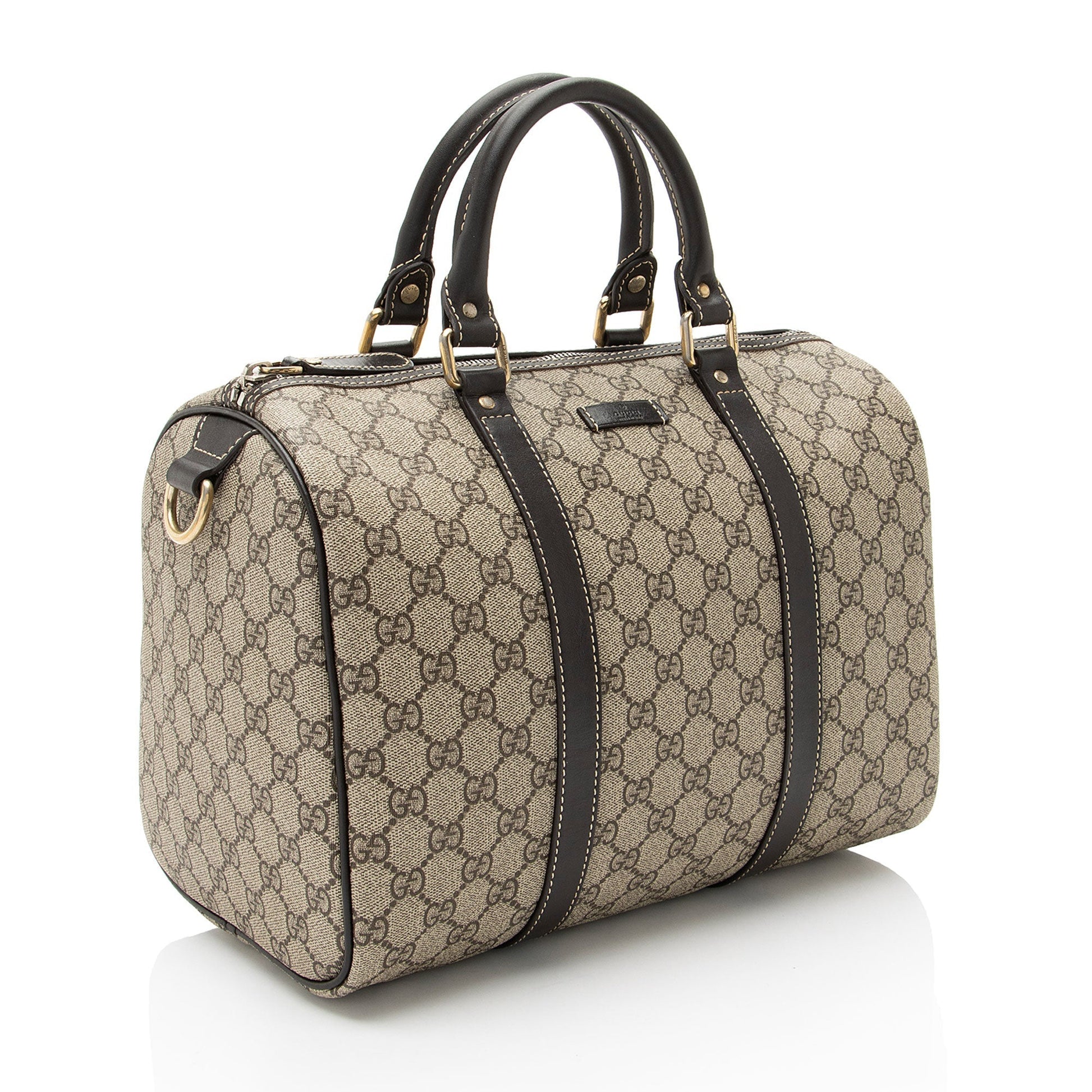 Gucci GG Supreme Joy Boston Leather Canvas Brown Beige Satchel Bag