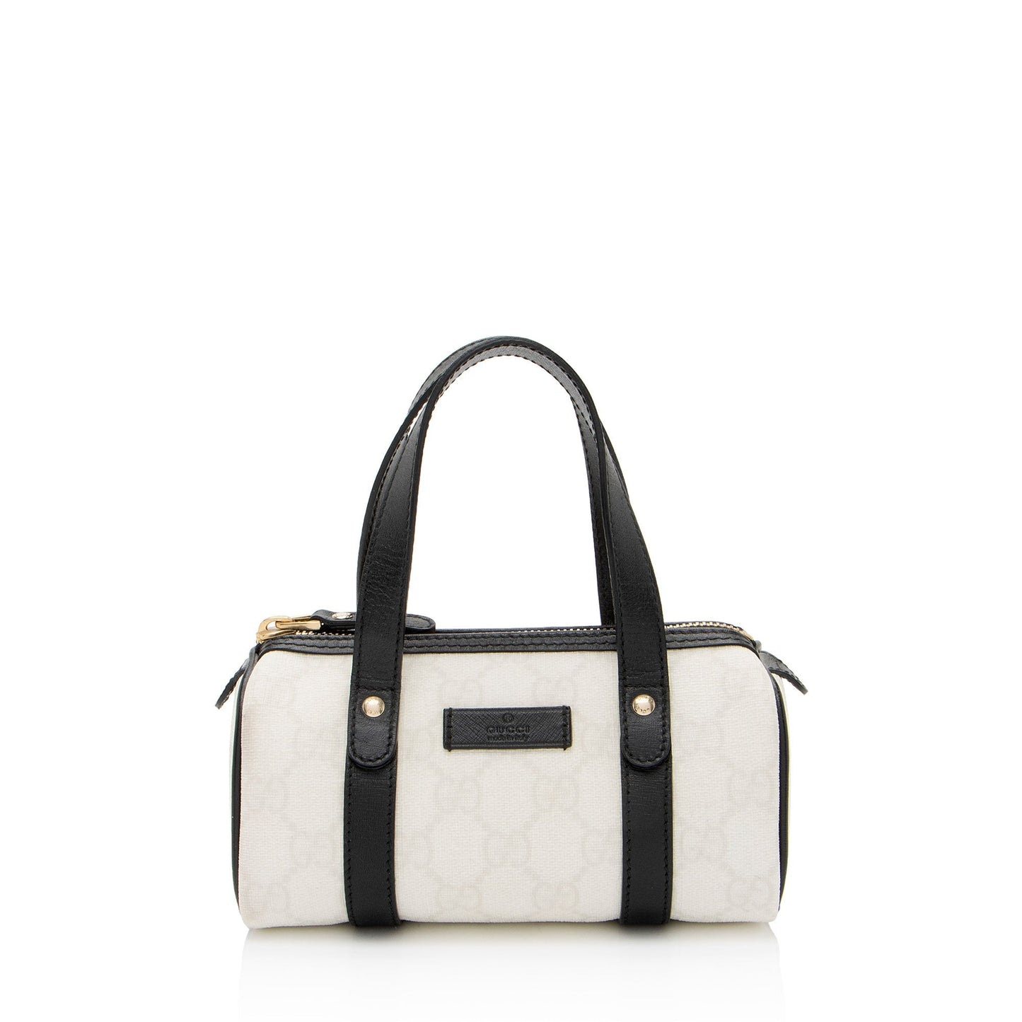Gucci GG Supreme Joy Boston Leather Canvas Black White Satchel Bag