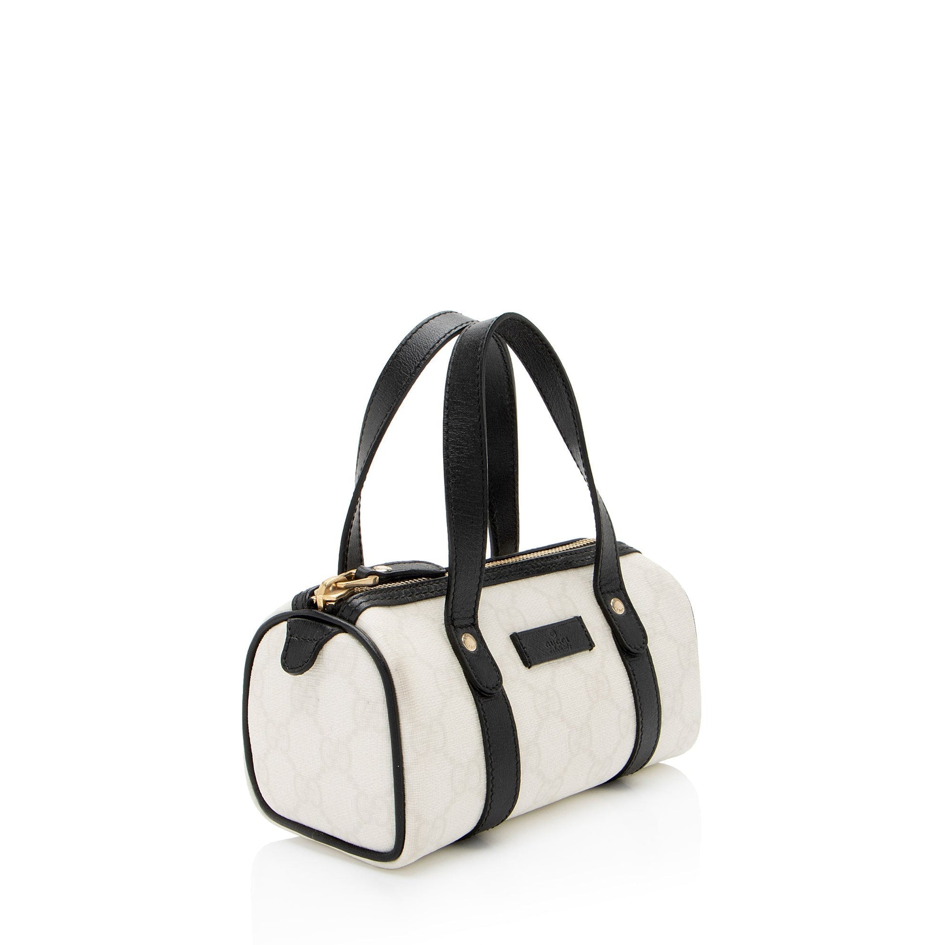 Gucci GG Supreme Joy Boston Leather Canvas Black White Satchel Bag