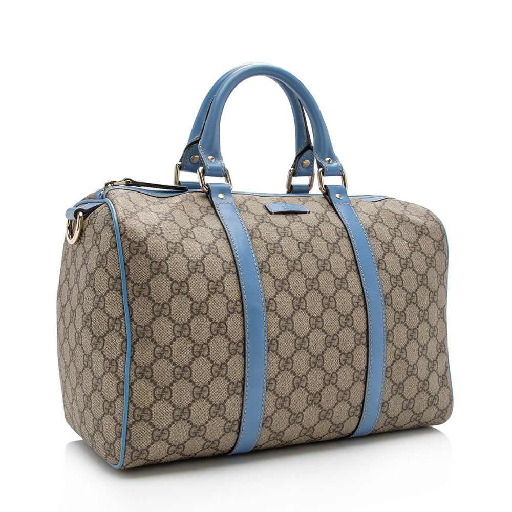 Gucci GG Supreme Joy Boston SHF Leather Canvas Beige Blue Satchel Bag