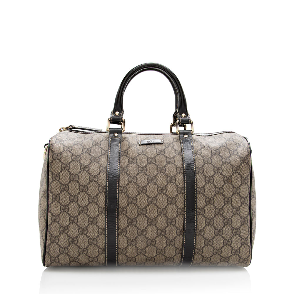 Gucci GG Supreme Joy Boston SHF Leather Canvas Brown Satchel Bag