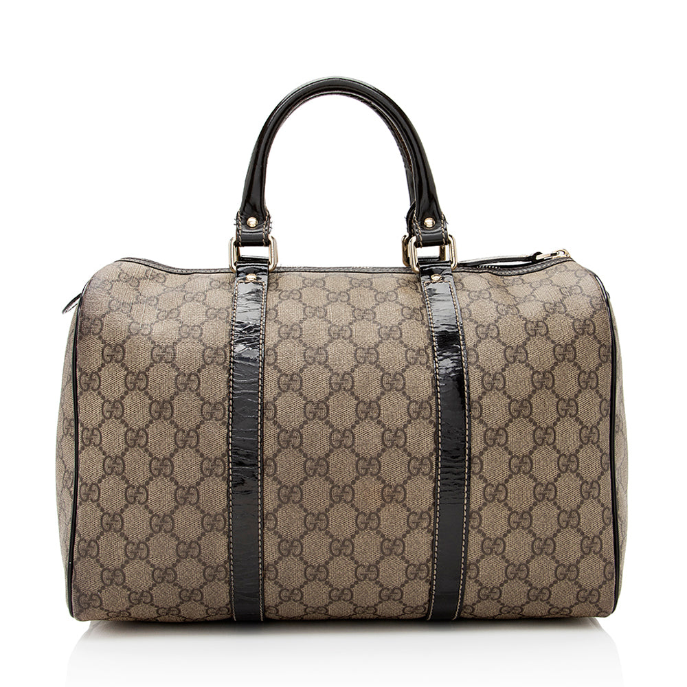 Gucci GG Supreme Joy Boston SHF Leather Canvas Patent Brown Satchel Bag