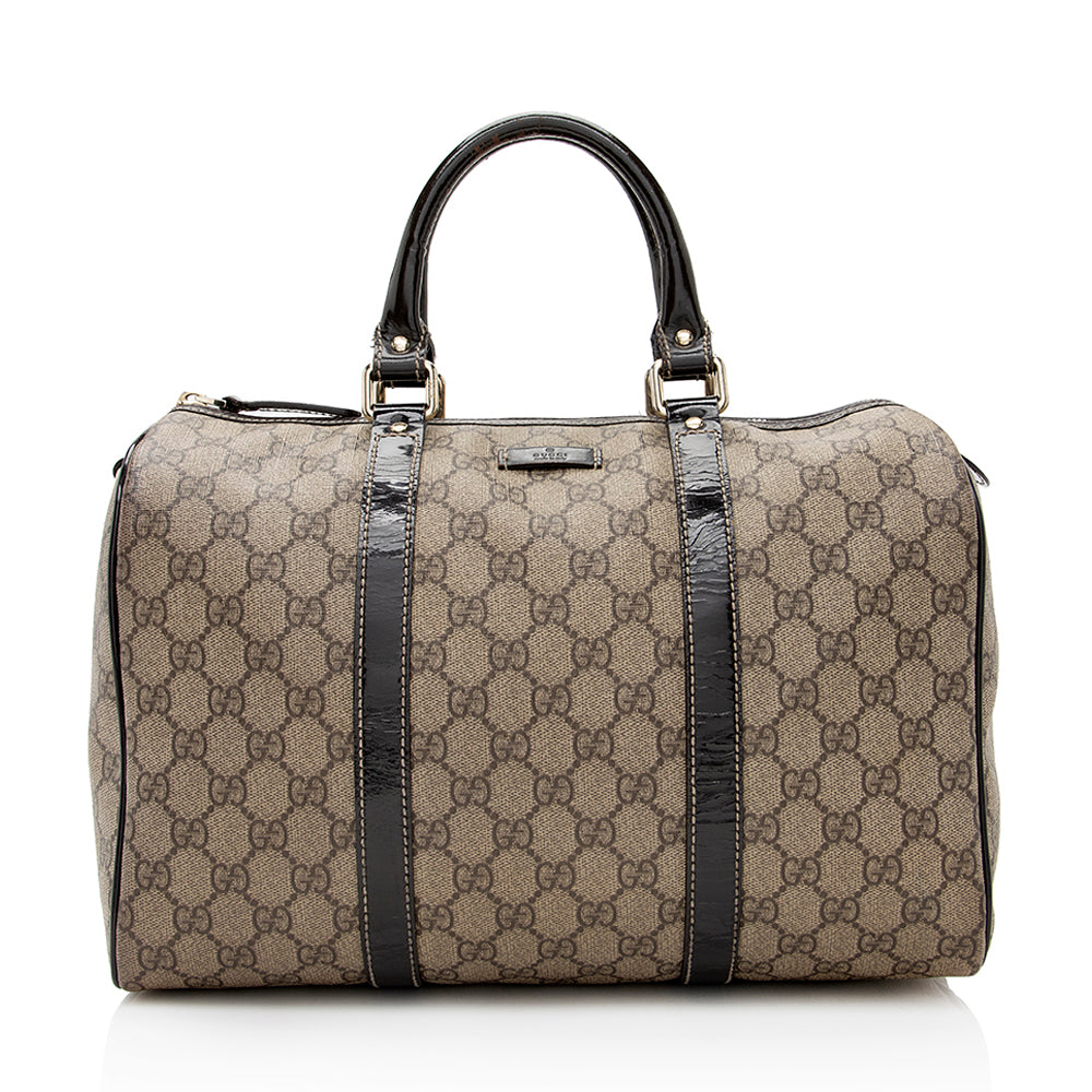 Gucci GG Supreme Joy Boston SHF Leather Canvas Patent Brown Satchel Bag