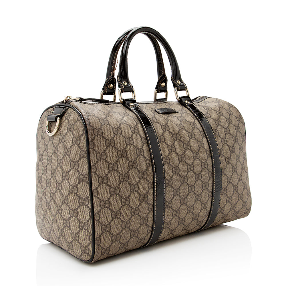 Gucci GG Supreme Joy Boston SHF Leather Canvas Patent Brown Satchel Bag