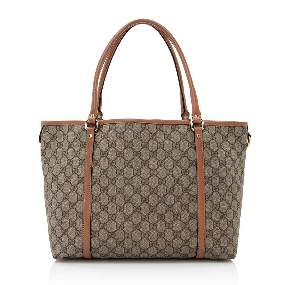 Gucci GG Supreme Joy SHF Leather Canvas Brown Beige Tote Bag