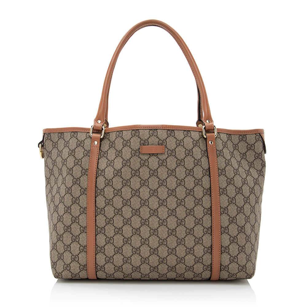 Gucci GG Supreme Joy SHF Leather Canvas Brown Beige Tote Bag