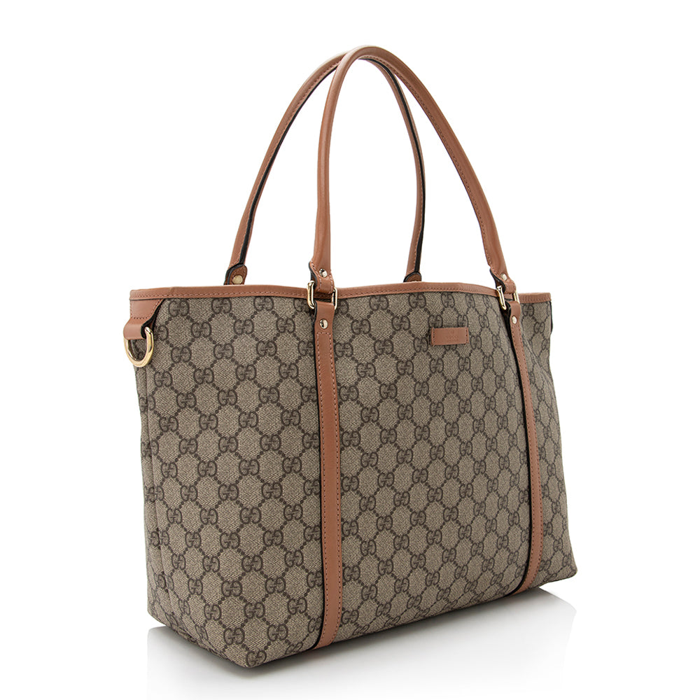 Gucci GG Supreme Joy SHF Leather Canvas Brown Beige Tote Bag