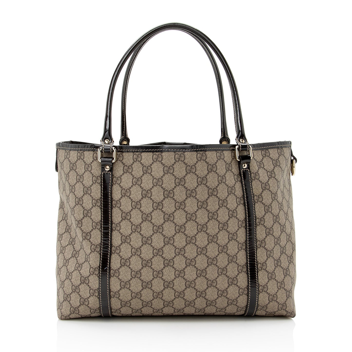Gucci GG Supreme Joy SHF Canvas Patent Calfskin Brown Tote Bag
