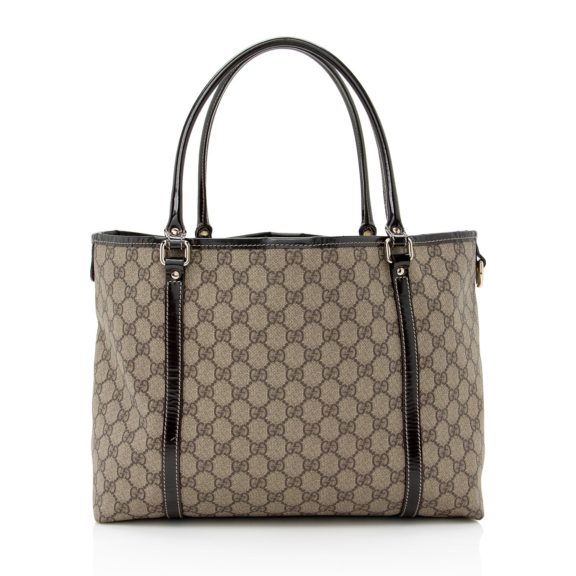Gucci GG Supreme Joy SHF Canvas Patent Calfskin Brown Tote Bag