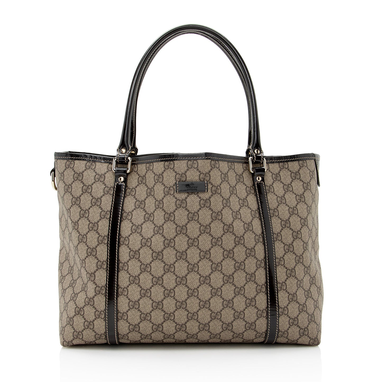 Gucci GG Supreme Joy SHF Canvas Patent Calfskin Brown Tote Bag