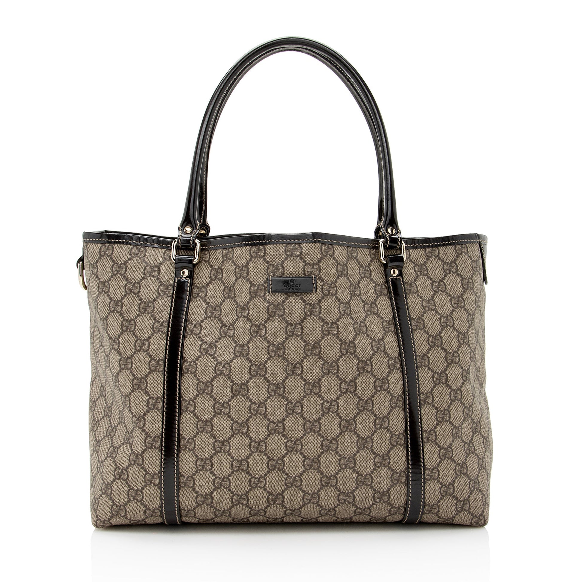 Gucci GG Supreme Joy SHF Canvas Patent Calfskin Brown Tote Bag