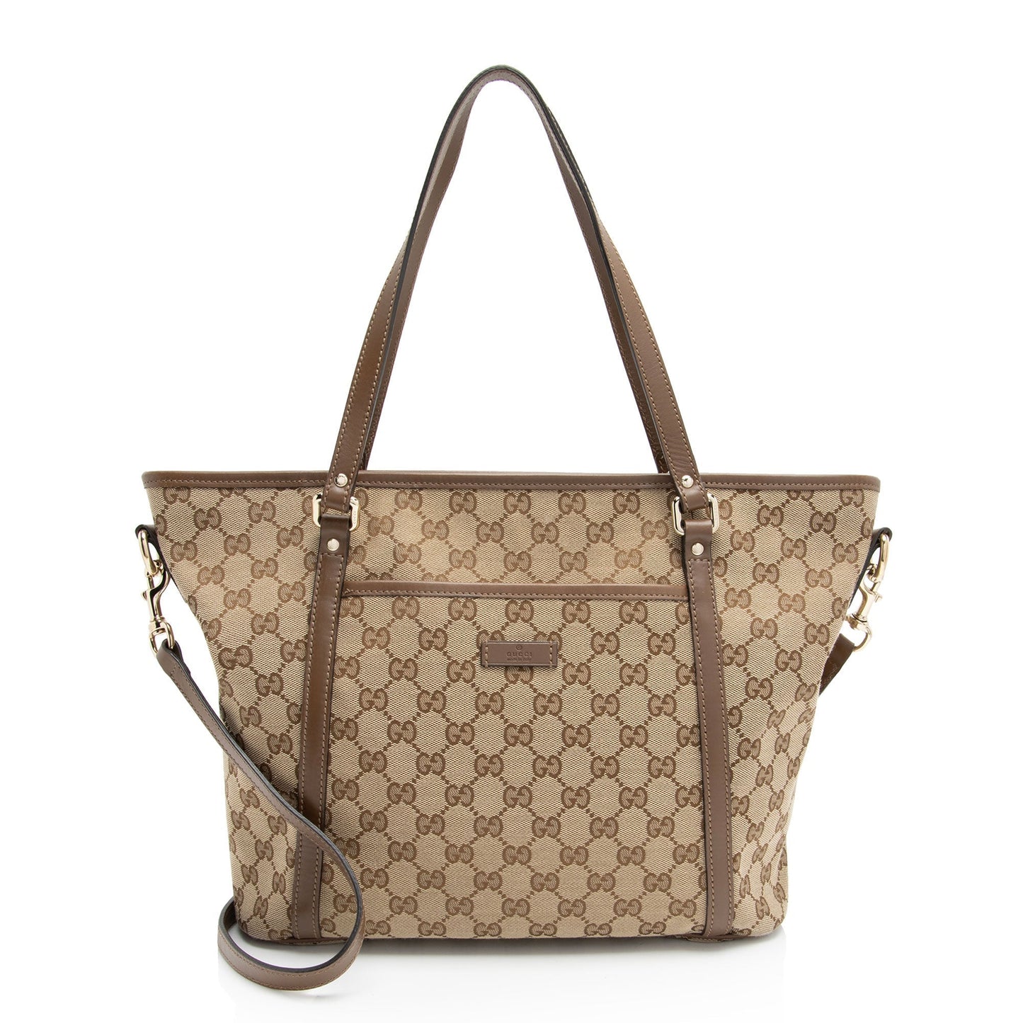 Gucci GG Supreme Front Pocket SHF-UIiEXW Leather Canvas Brown Beige Tote Bag