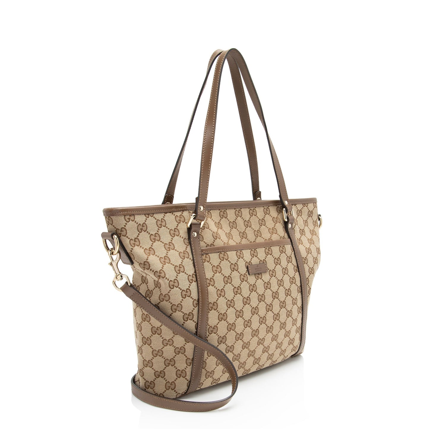Gucci GG Supreme Front Pocket SHF-UIiEXW Leather Canvas Brown Beige Tote Bag