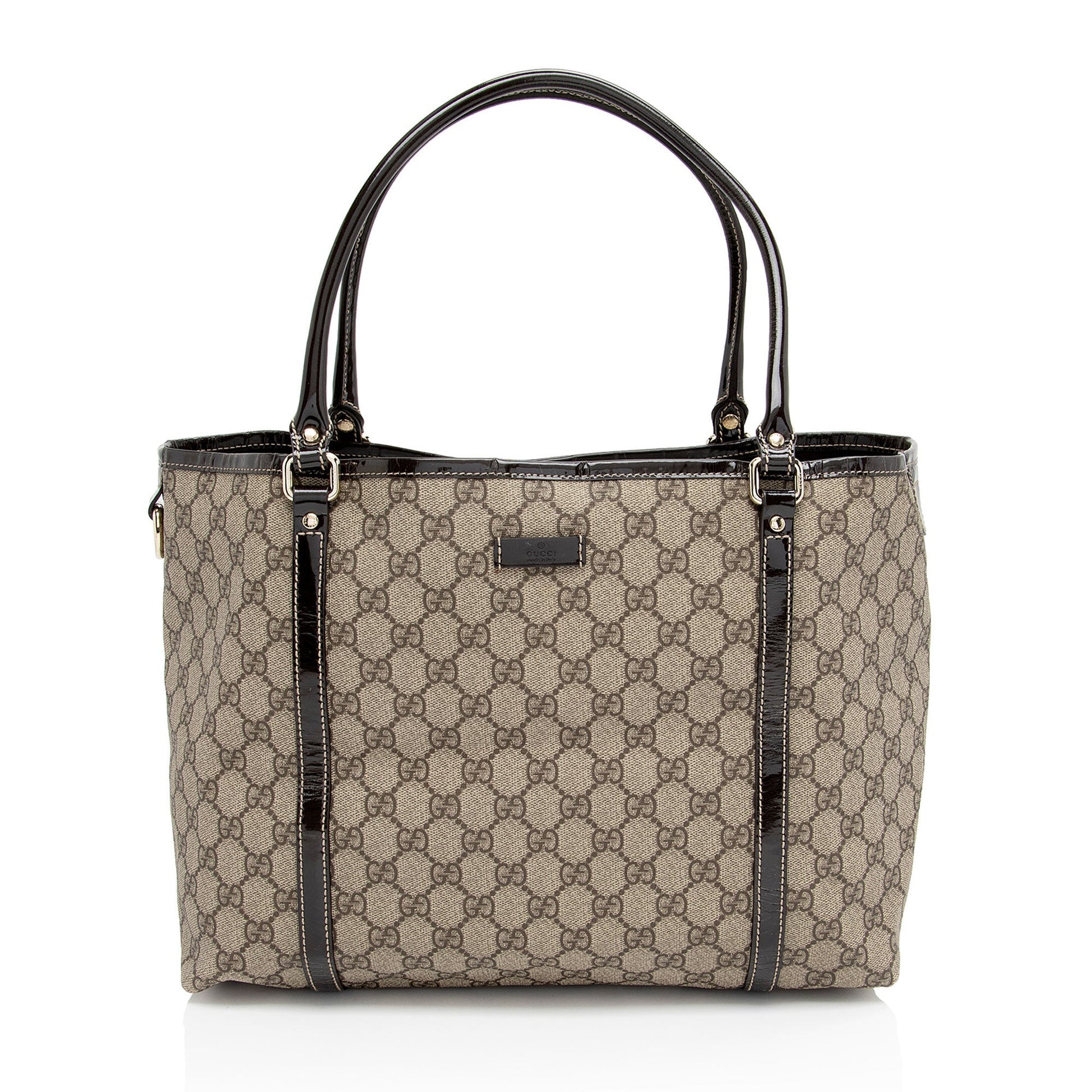Gucci GG Supreme Joy SHF-fBcsfL Leather Canvas Patent Brown Tote Bag
