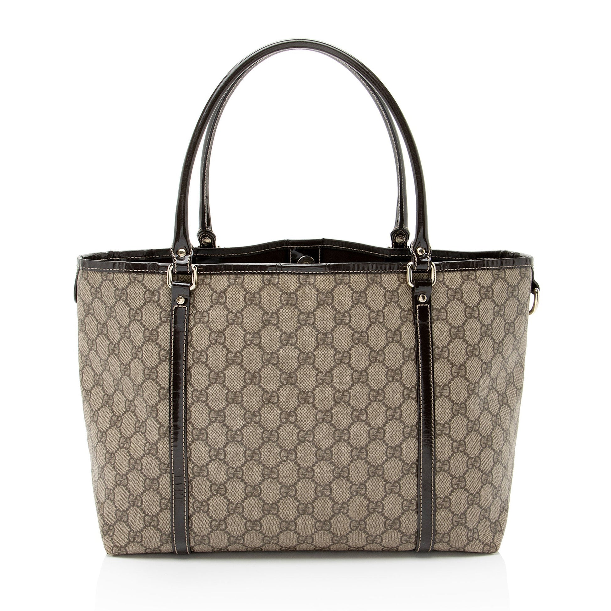 Gucci GG Supreme Joy Leather Canvas Patent Brown Tote Bag