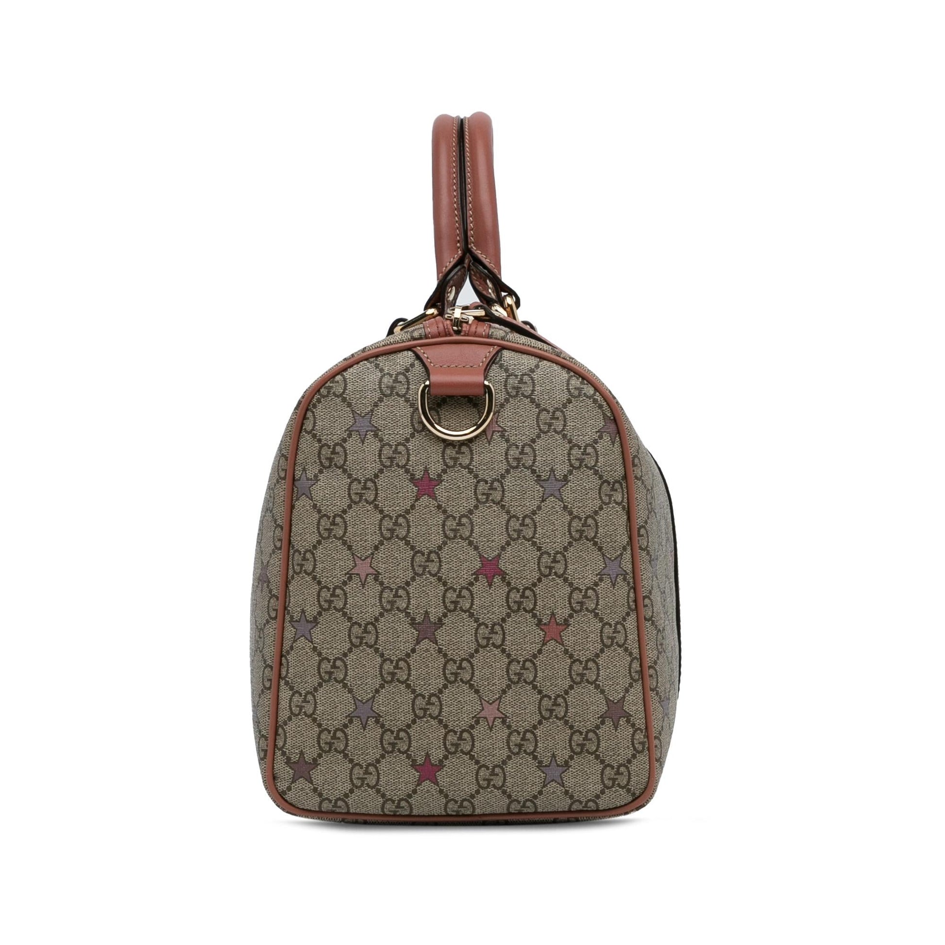 Gucci GG Supreme Joy Star Boston Canvas Calf Brown Satchel Bag