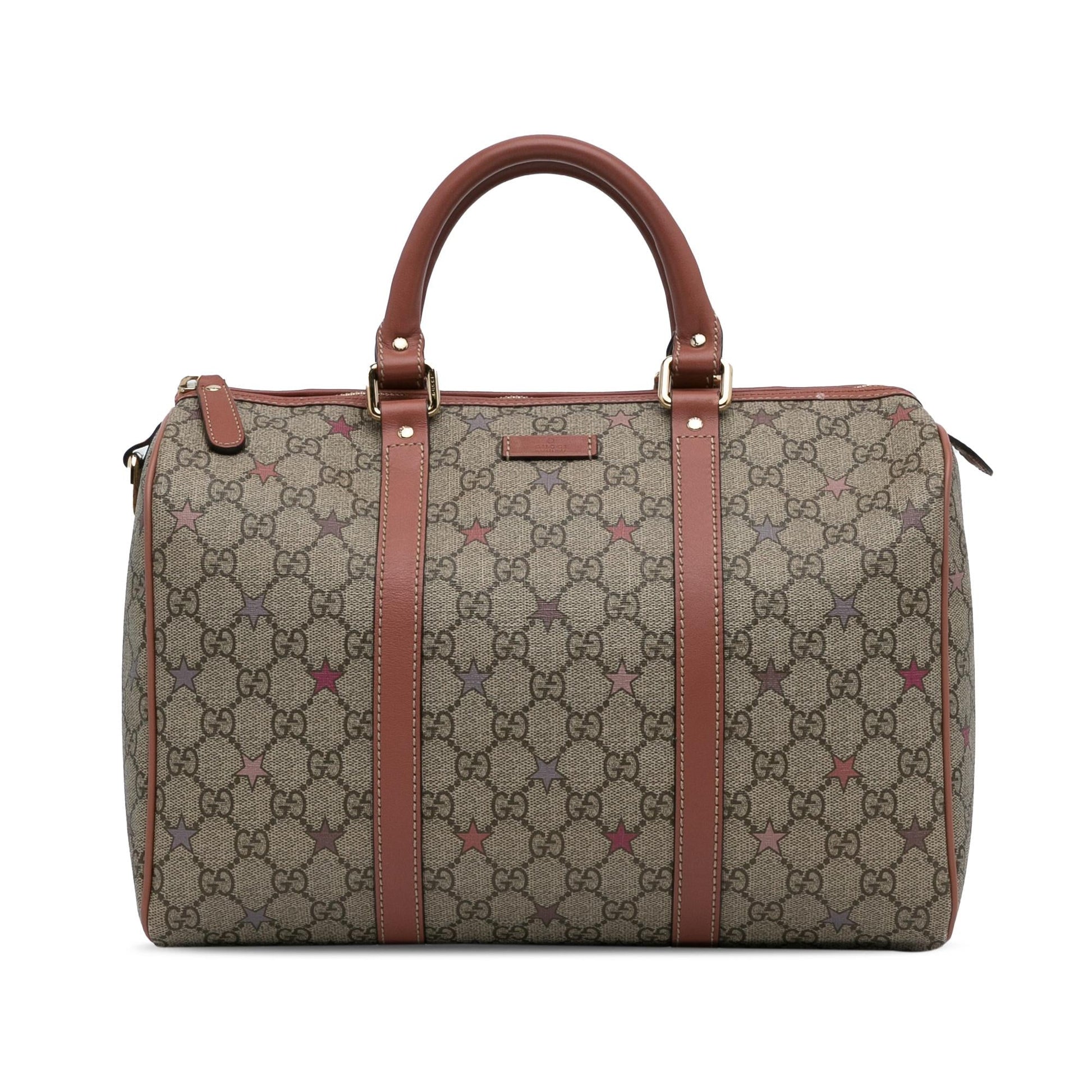 Gucci GG Supreme Joy Star Boston Canvas Calf Brown Satchel Bag