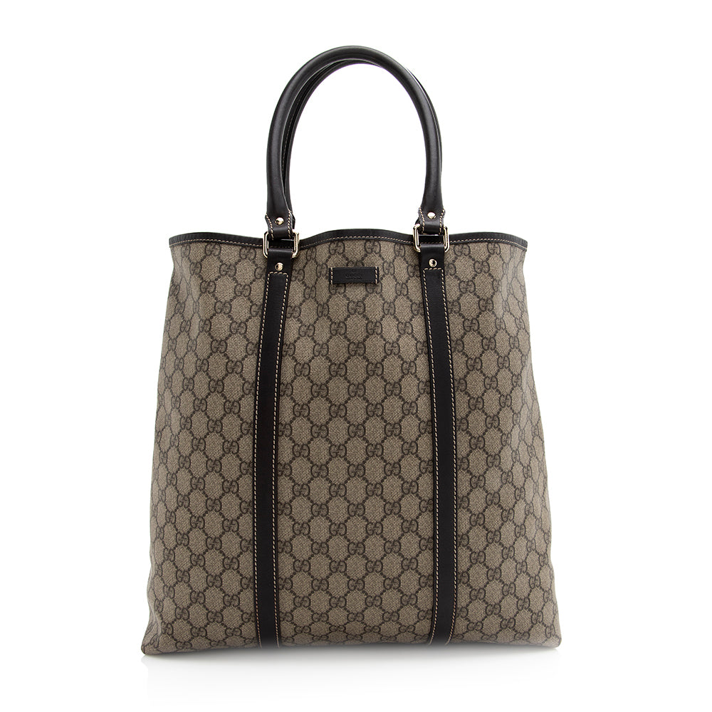 Gucci GG Supreme Joy Tall SHF Leather Canvas Brown Beige Tote Bag