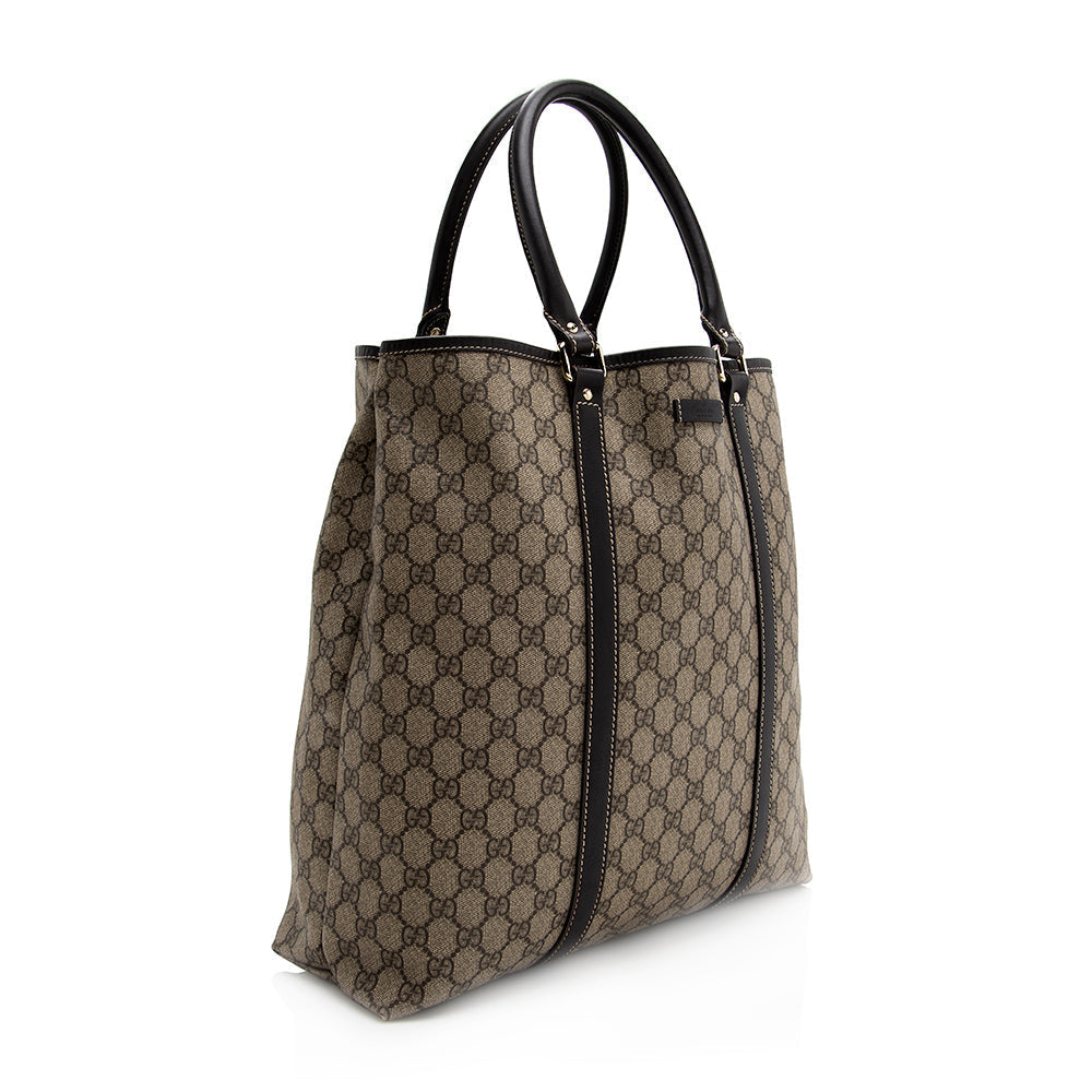 Gucci GG Supreme Joy Tall SHF Leather Canvas Brown Beige Tote Bag