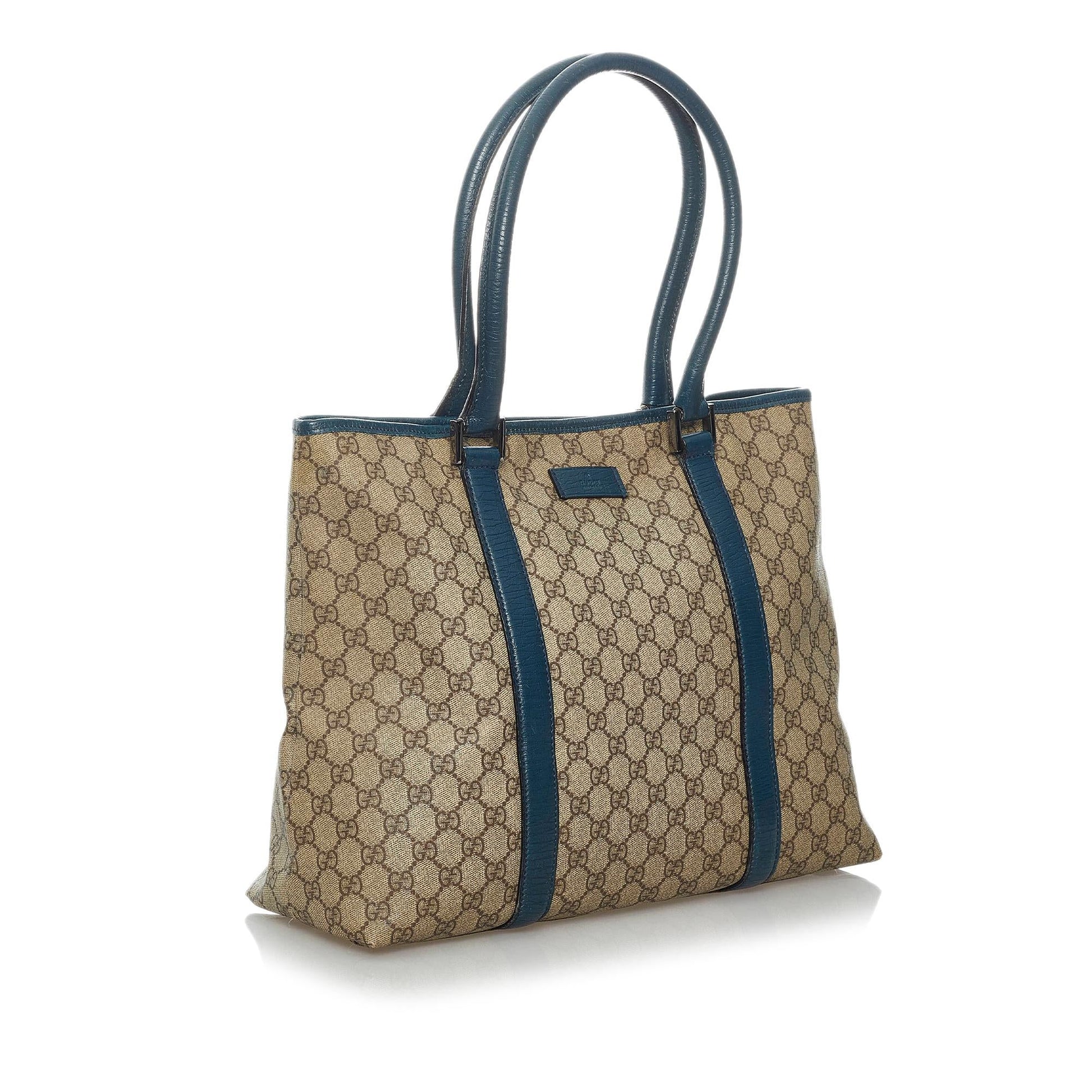 Gucci GG Supreme Joy SHG Canvas Brown Blue Tote Bag