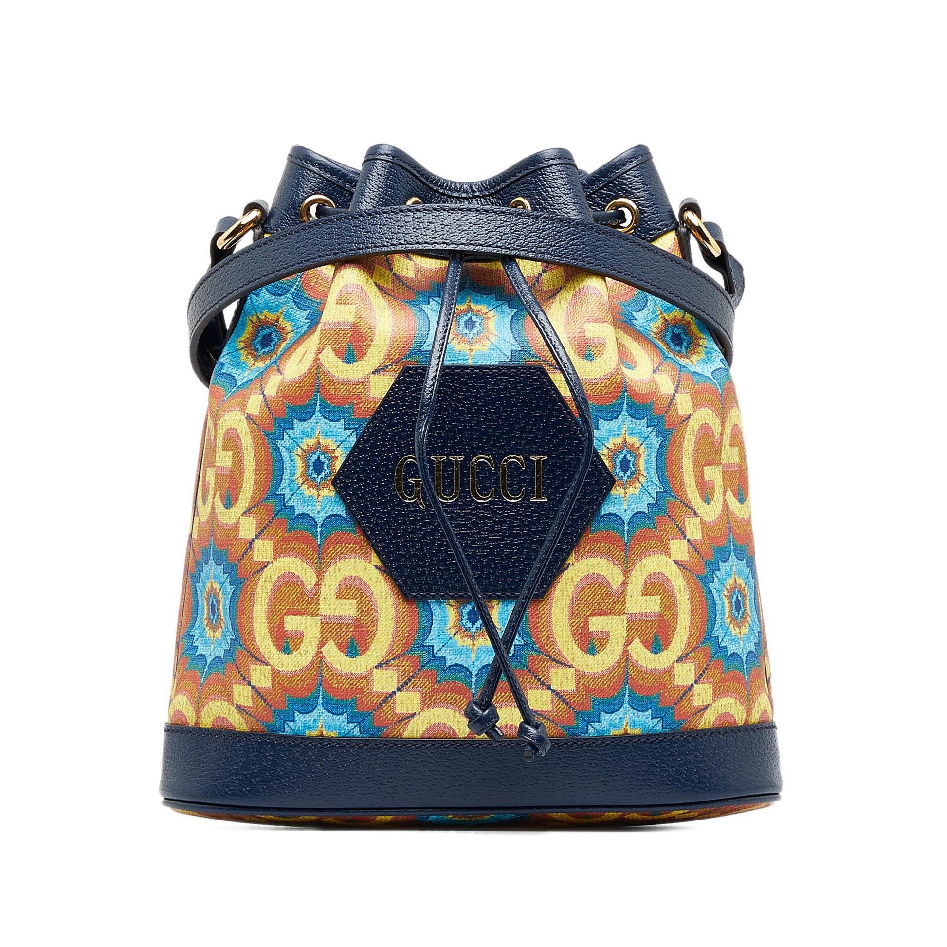 Gucci GG Supreme Kaleidoscope 100 SHG-0Z1SMu Canvas Calf Blue Bucket Shoulder Bag