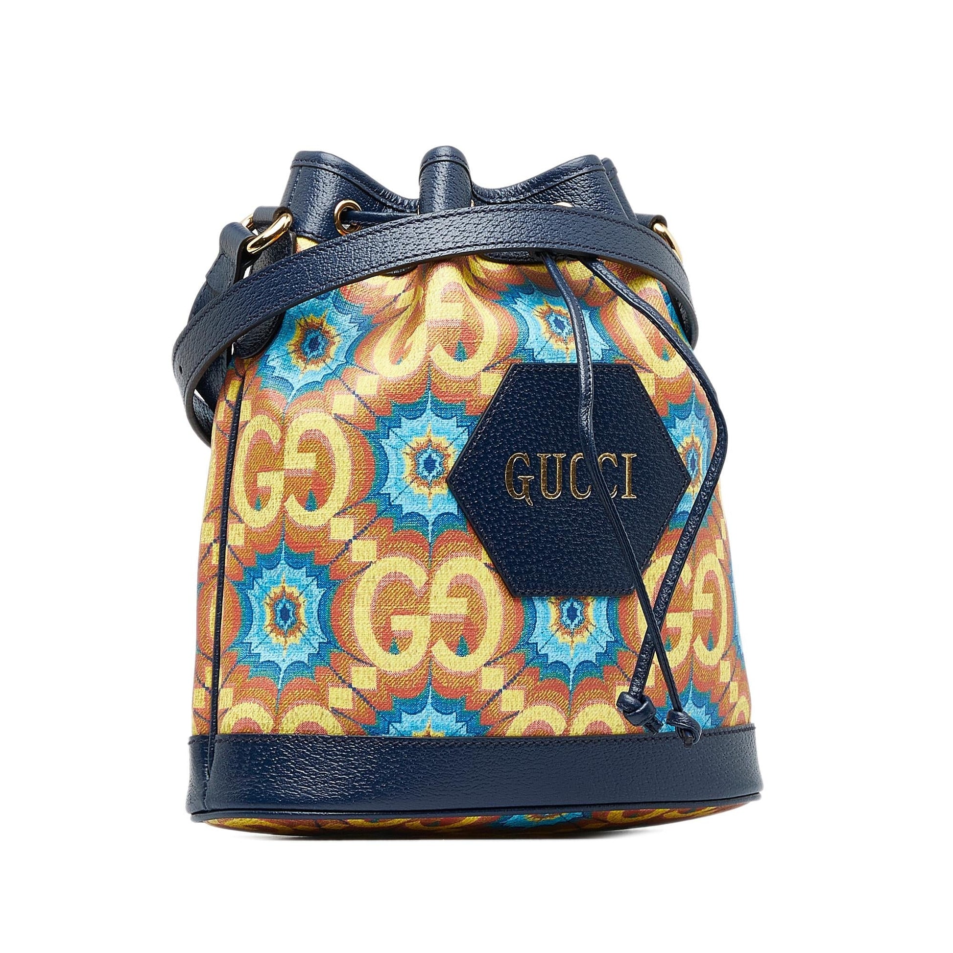 Gucci GG Supreme Kaleidoscope 100 SHG-0Z1SMu Canvas Calf Blue Bucket Shoulder Bag