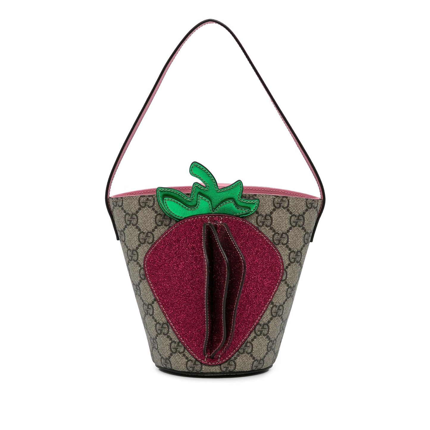 Gucci GG Supreme Kids Strawberry SHG-TqqNA8 Canvas Brown Bucket Shoulder Bag
