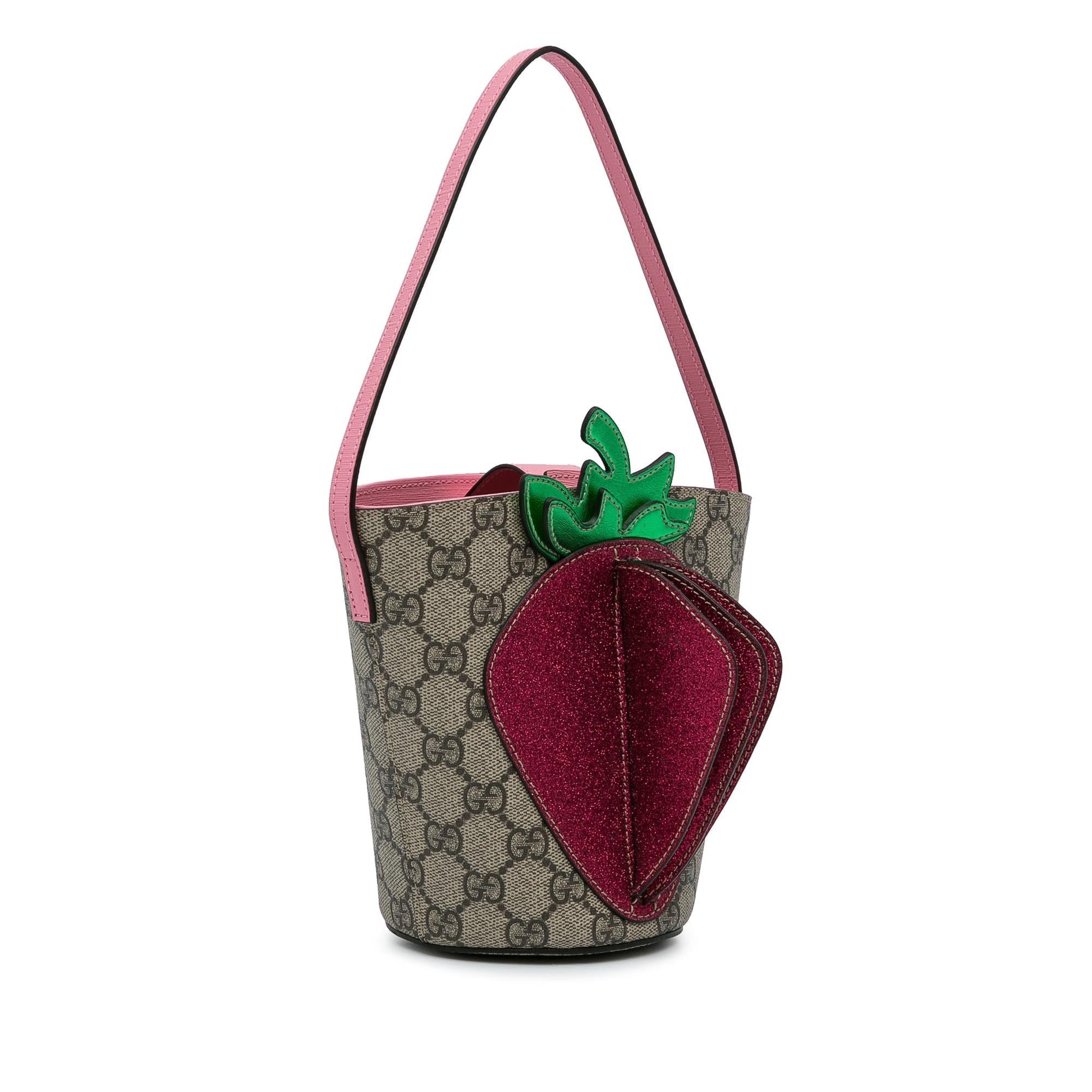 Gucci GG Supreme Kids Strawberry SHG-TqqNA8 Canvas Brown Bucket Shoulder Bag