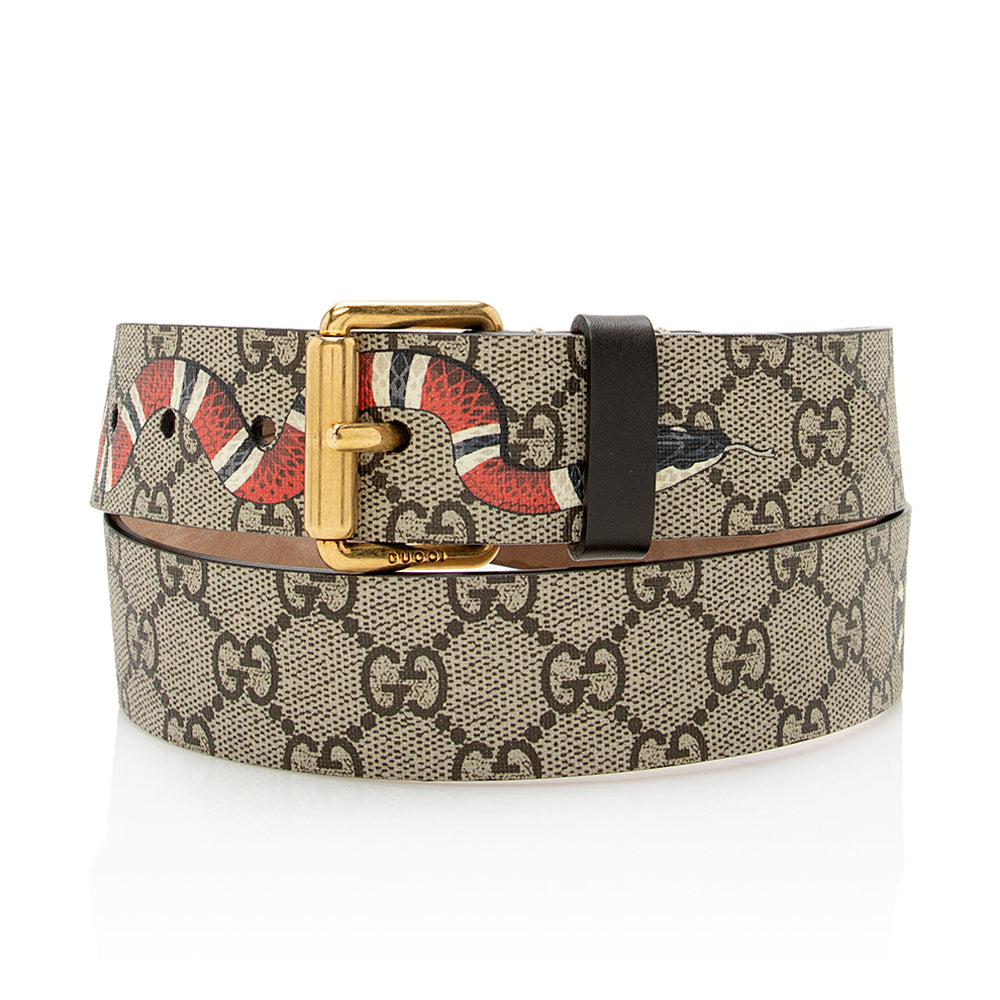 Gucci GG Supreme Kingsnake Belt - Leather Canvas Beige Accessory
