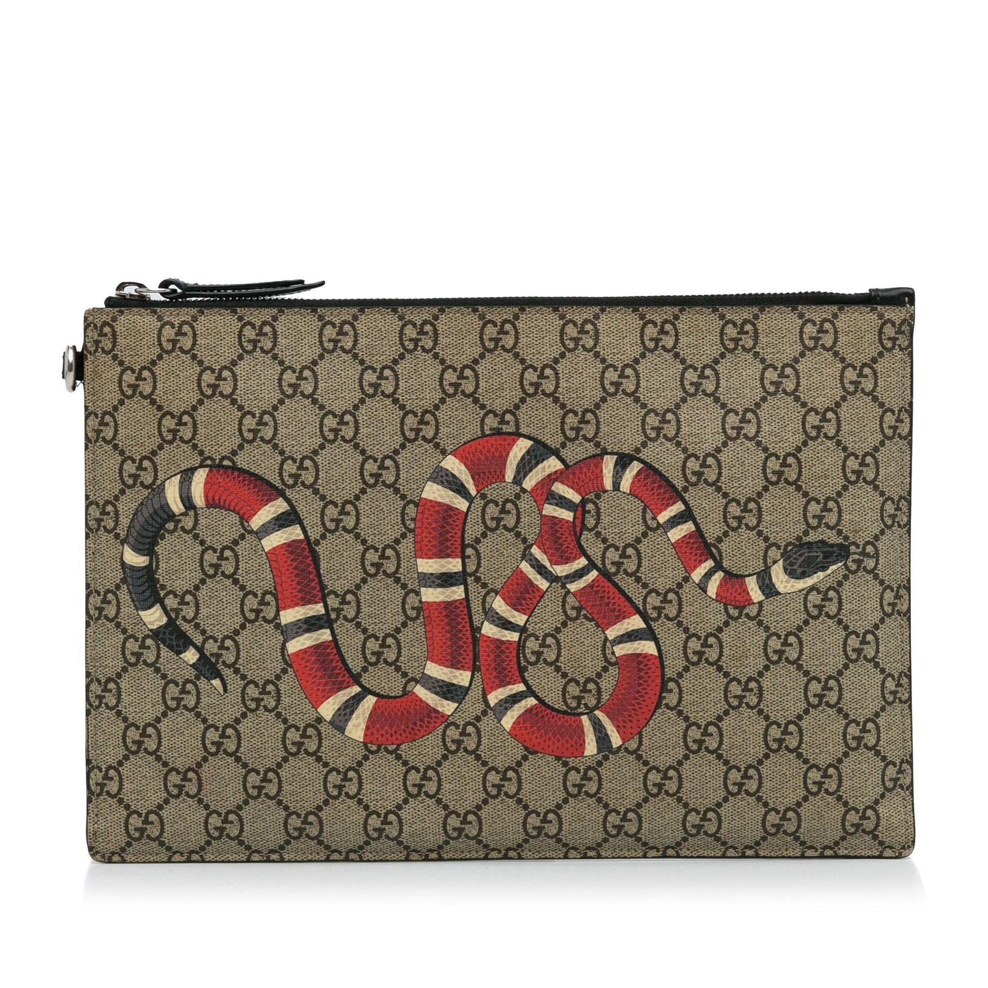 Gucci GG Supreme Kingsnake SHG-qHejCL Canvas Brown Clutch Bag