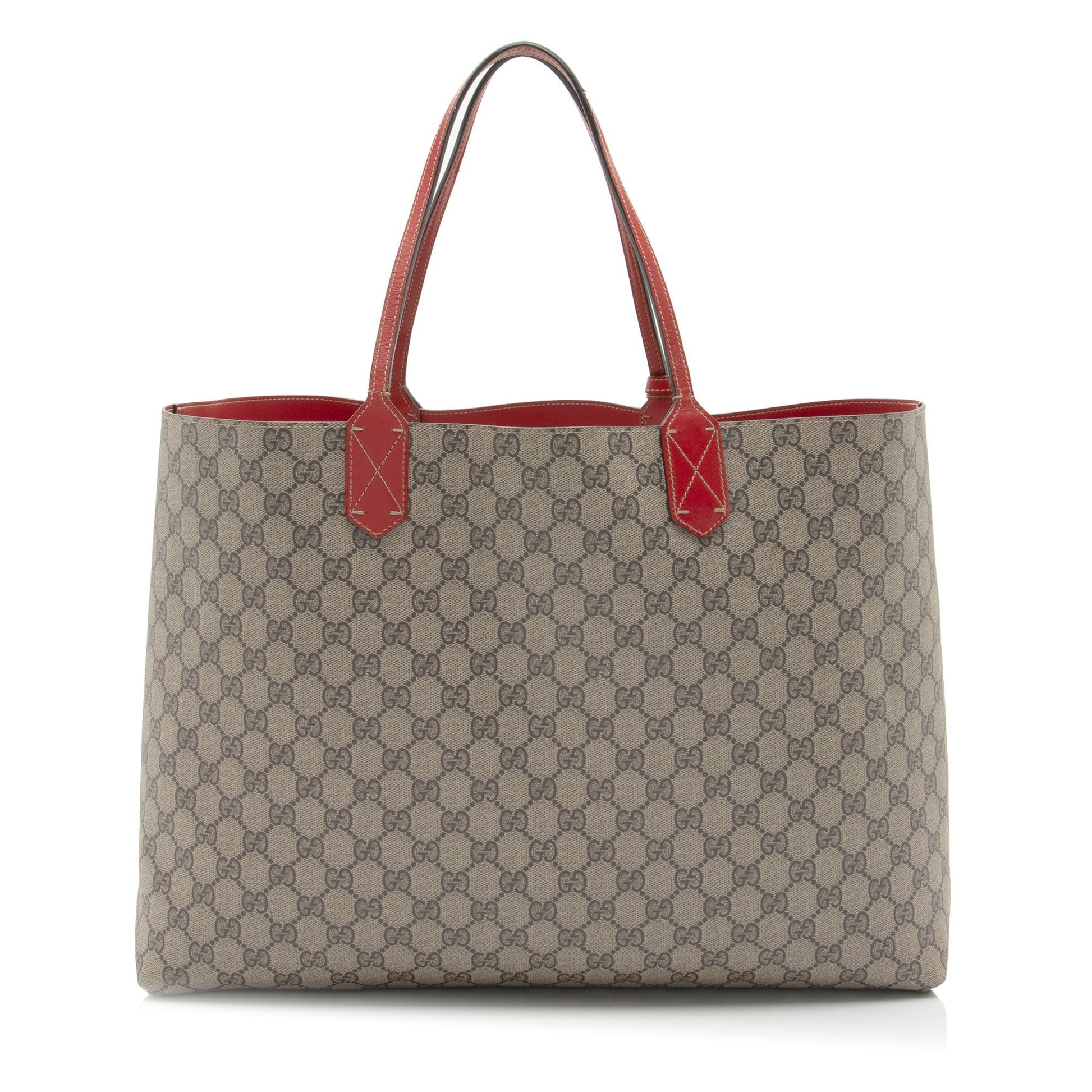 Gucci GG Supreme Reversible SHF-Y1F953 Leather Canvas Brown Red Tote Bag
