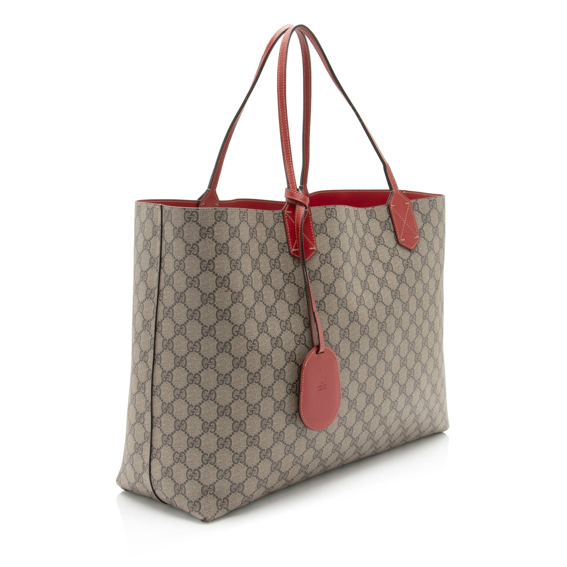 Gucci GG Supreme Reversible SHF-Y1F953 Leather Canvas Brown Red Tote Bag