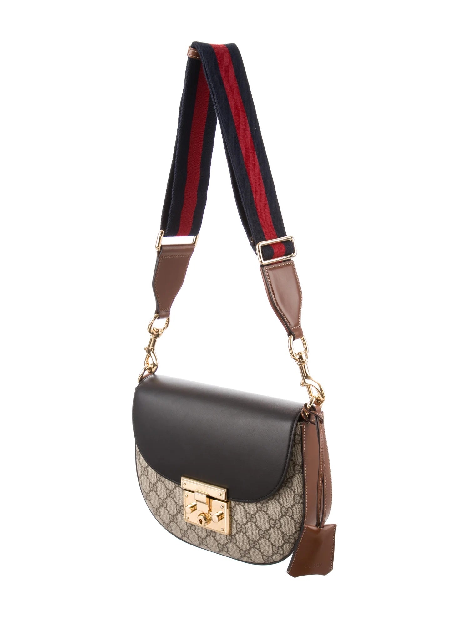 Gucci GG SUPREME WEB PADLOCK Leather Medium Travel Bag