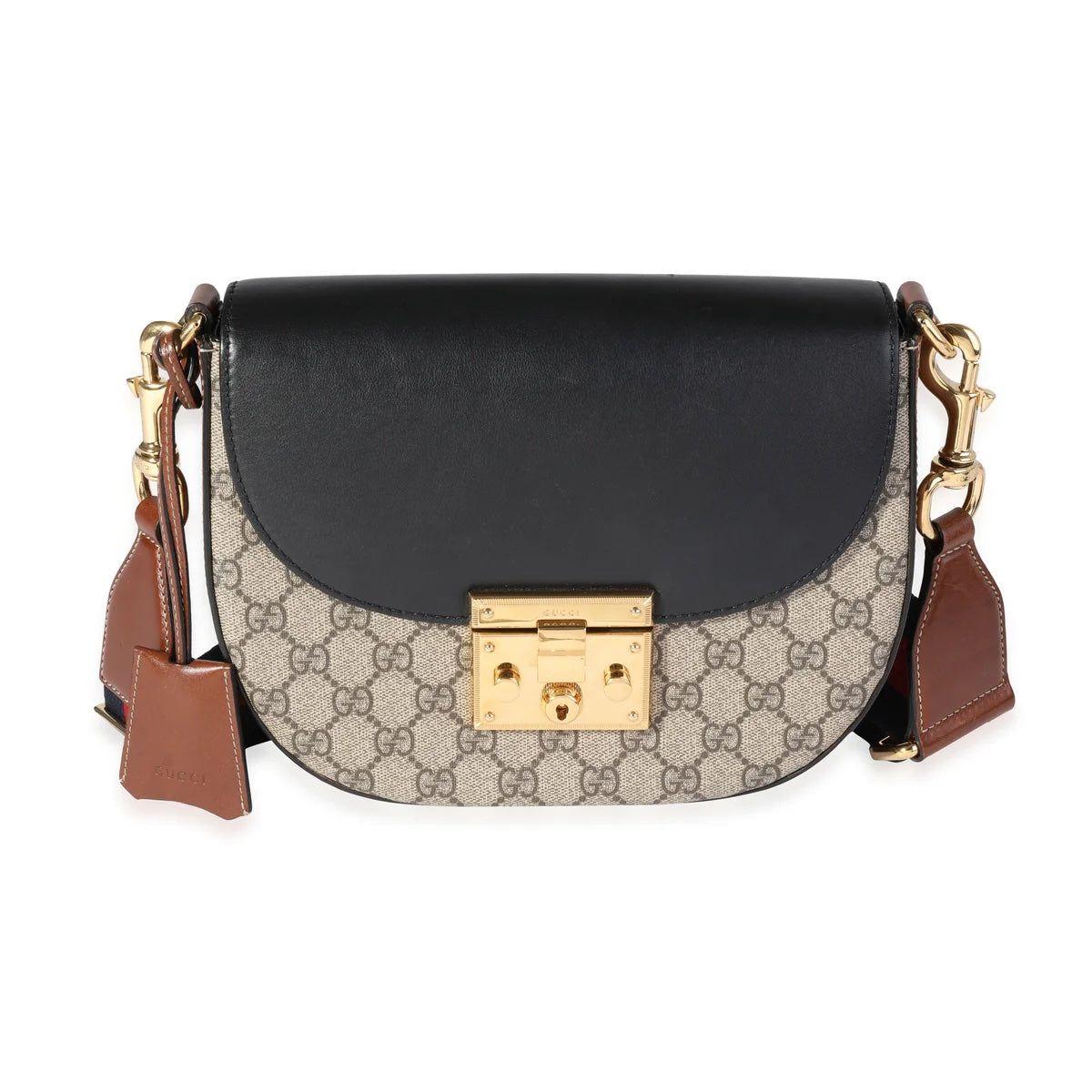 Gucci GG SUPREME WEB PADLOCK Leather Medium Travel Bag