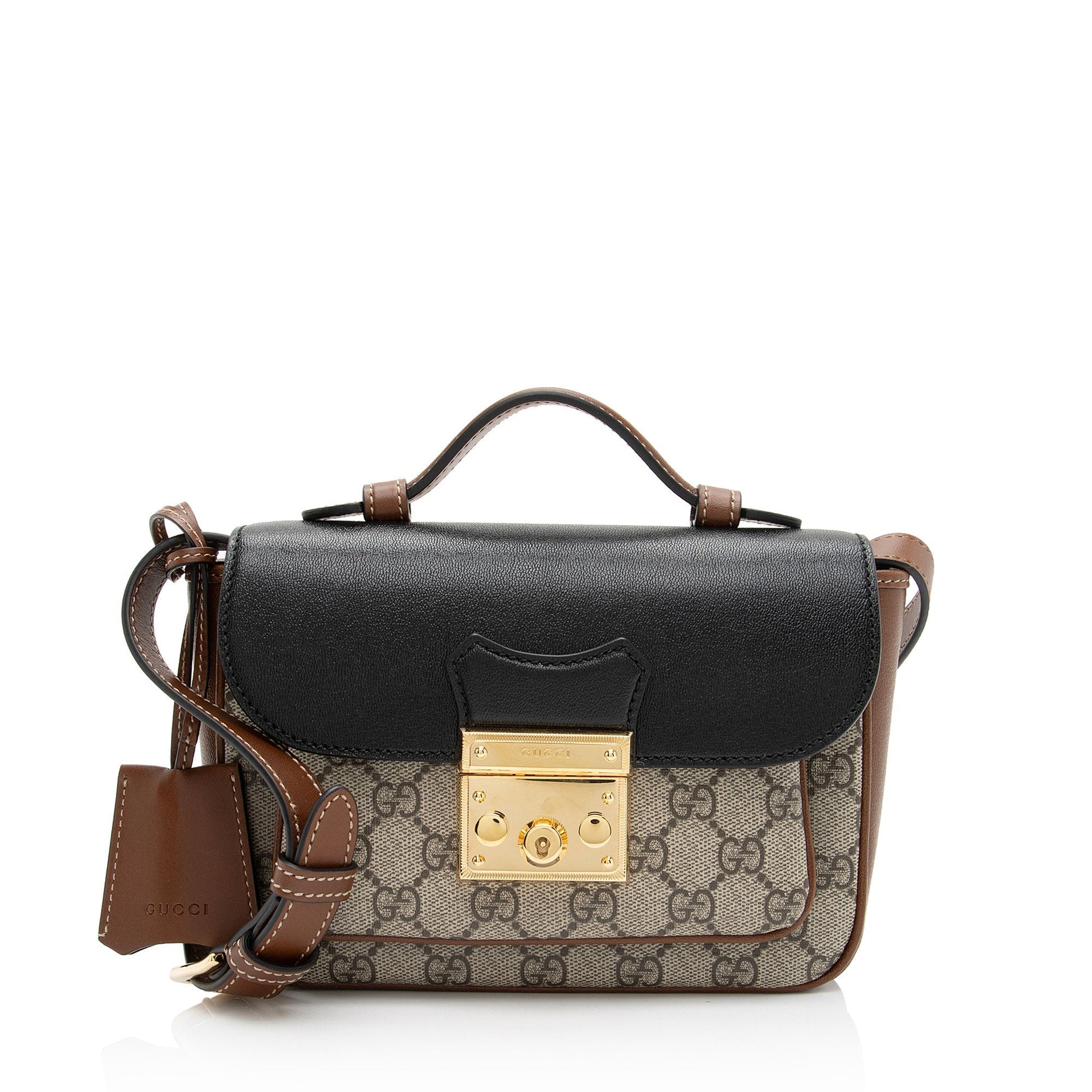 Gucci GG Supreme Padlock SHF-C1X2QZ Leather Canvas Black Brown Crossbody Bag